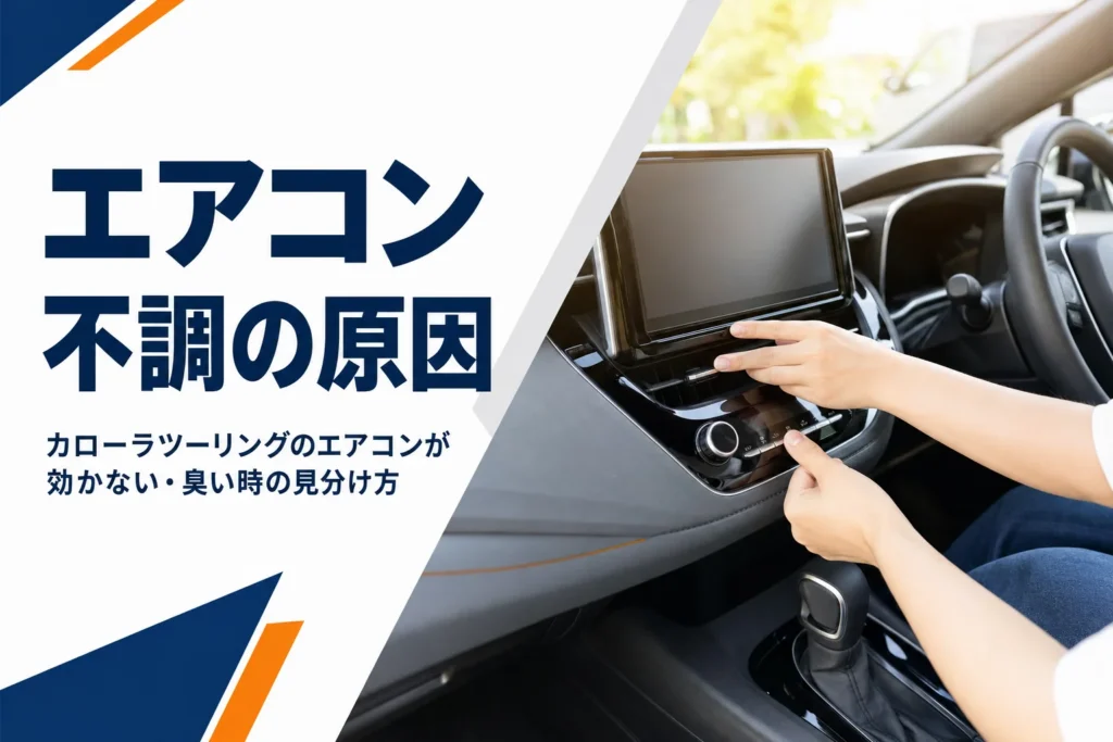 夏の車内でエアコンの操作パネルに手を伸ばす様子