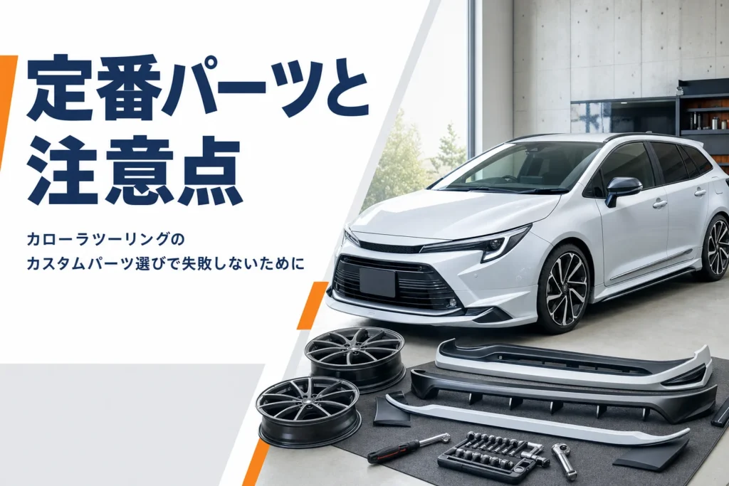 カスタムパーツが並んだガレージのカローラツーリング