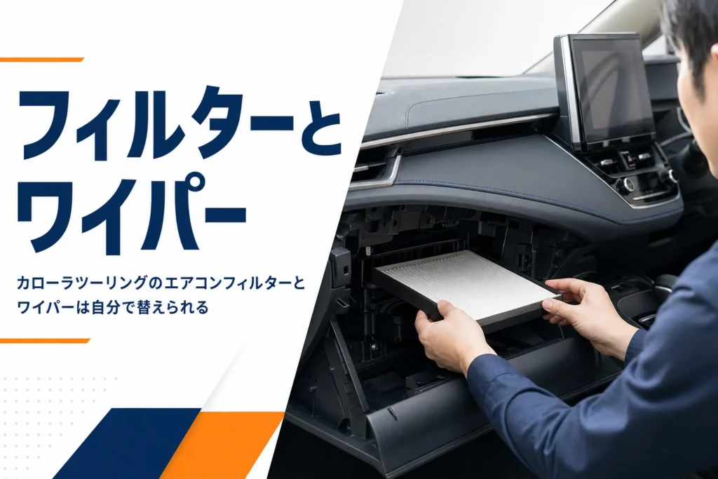 グローブボックスの奥にエアコンフィルターを差し込む手元