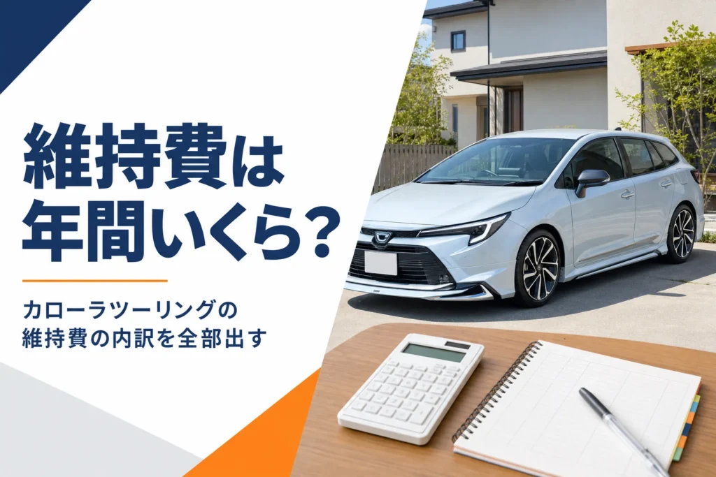 駐車場のステーションワゴンと電卓と家計簿