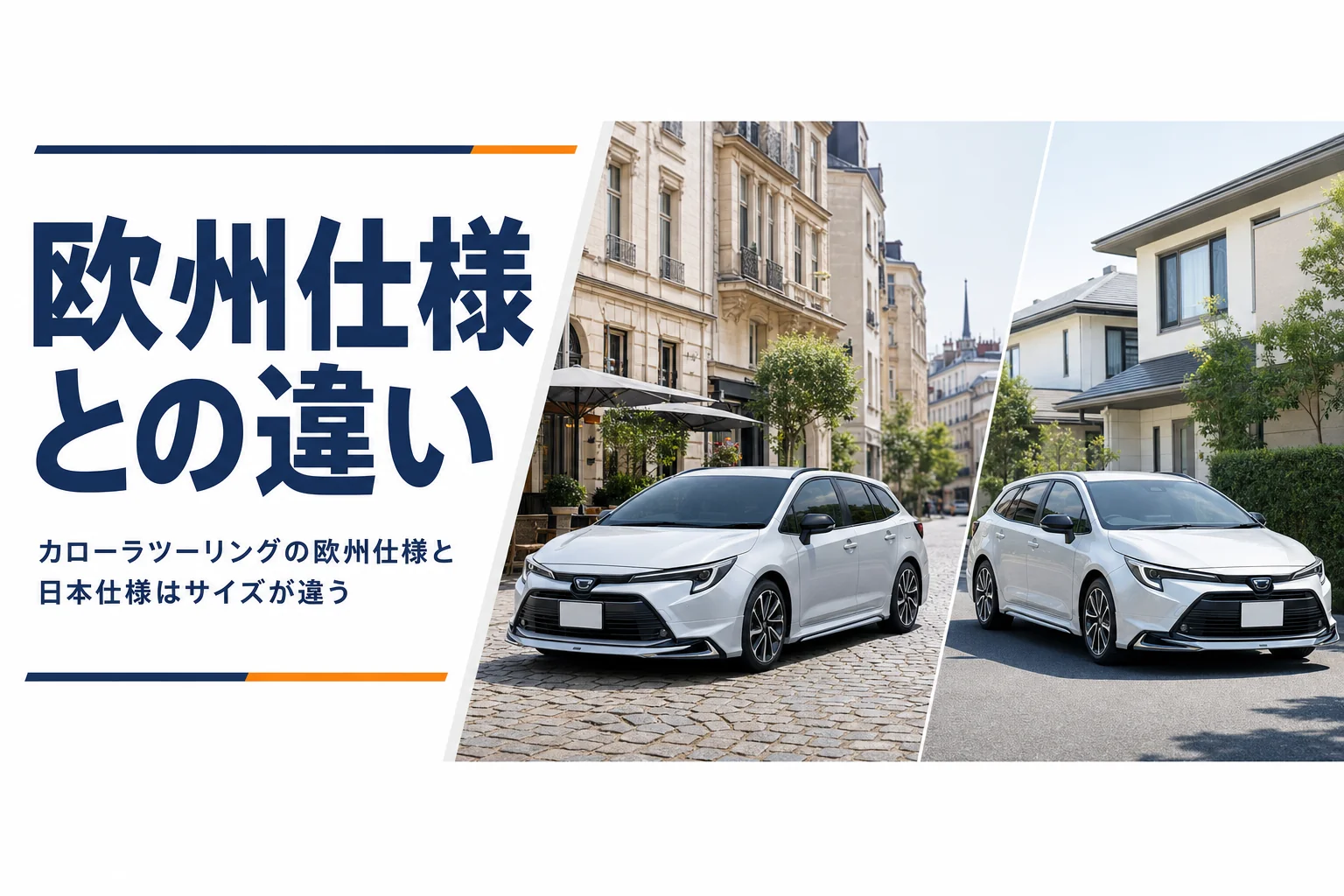 ヨーロッパの街角と日本の住宅街に停まったステーションワゴン