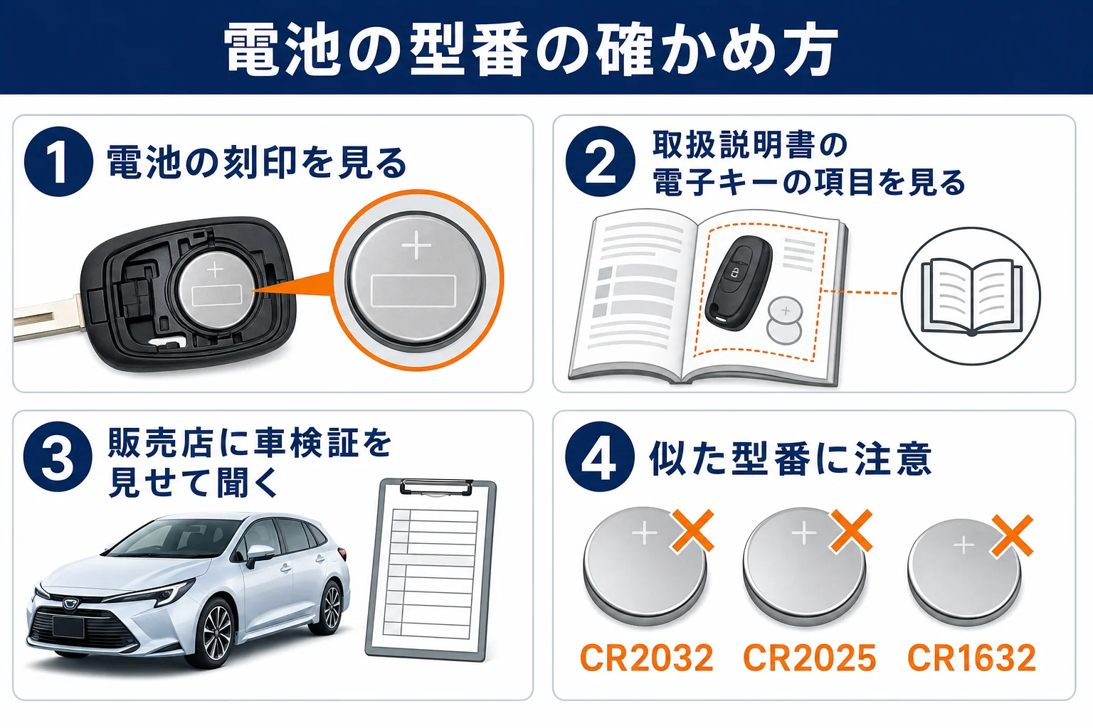 スマートキーの電池の種類の確かめ方の図解