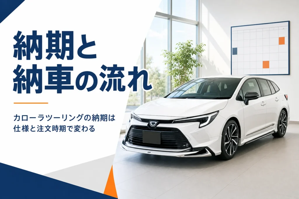 納車スペースのステーションワゴンとカレンダー