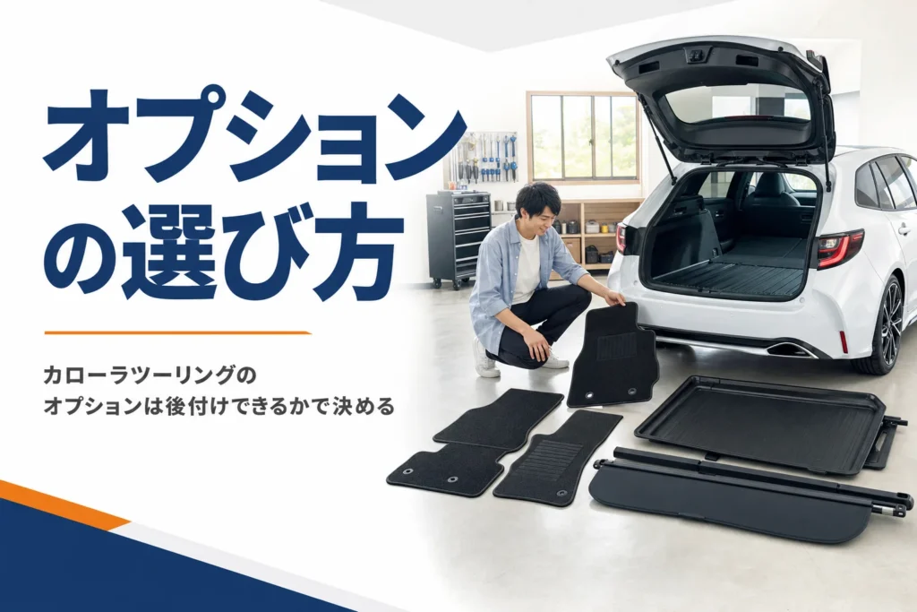 ワゴンの荷室の前に並んだカー用品