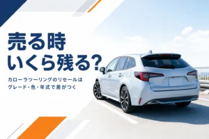 駐車場に停めたカローラツーリングを斜め後ろから見た様子