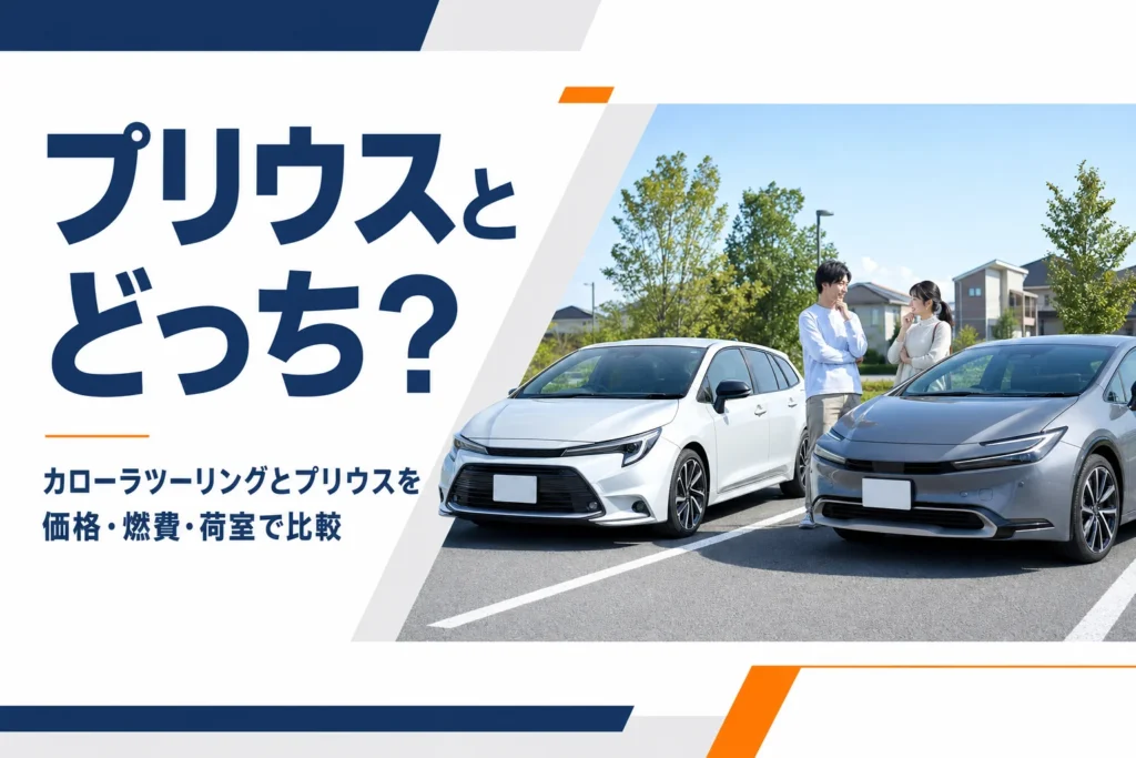駐車場に並んだステーションワゴンとハイブリッドのハッチバック